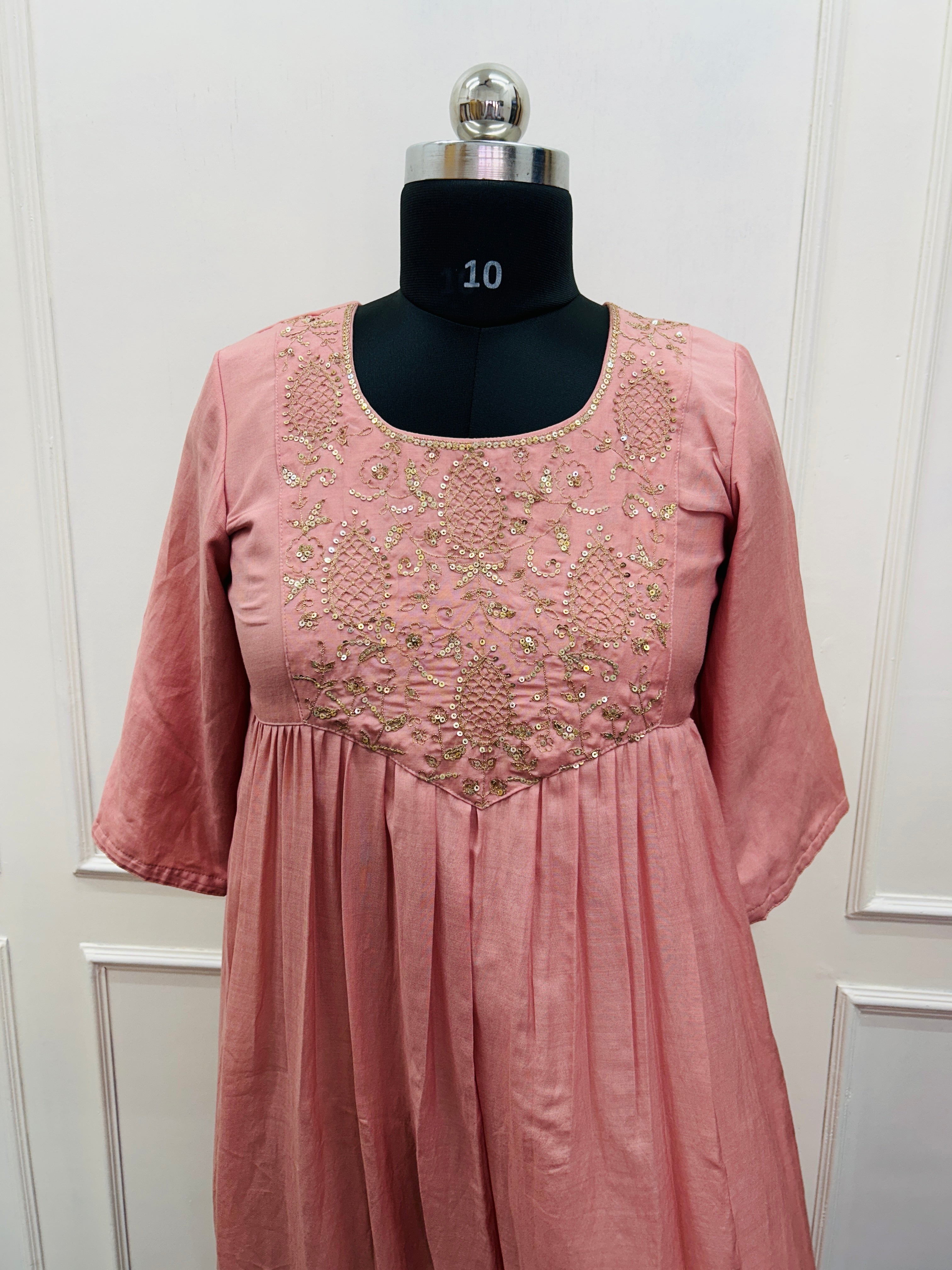 Pink chanderi handwork kurti